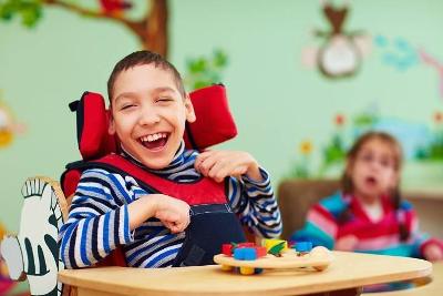 Disabled boy smiling