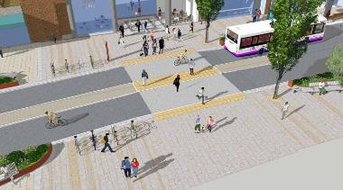 Artist’s impression of the pathway, road and road crossing on St Stephens Street from an aerial view 
