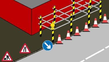 Drawing B - Example of basic traffic management set up for scaffolding/hording closer than 0.5m from the edge of the carriageway