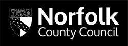 Example of the white, stacked version of the Norfolk County Council logo