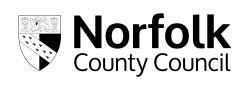 Example of the black, stacked version of the Norfolk County Council logo