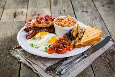 Cooked breakfast on a plate