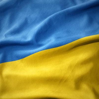 A close-up of the Ukrainian flag