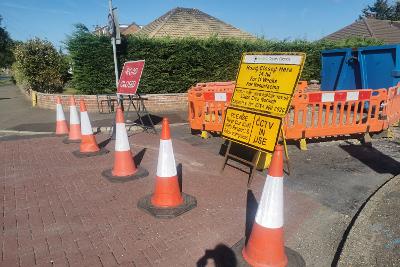 Photograph of cones and road signs on a Norfolk road