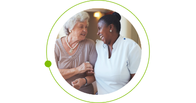 Care worker and happy woman