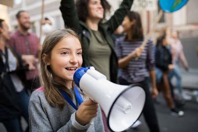 Young girl with a megaphone
