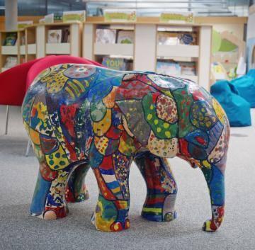 Colourful painted elephant sculpture