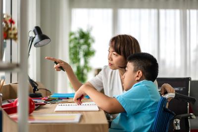 Teen and carer using a computer