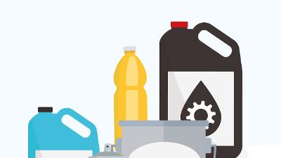 A graphic of hazardous waste items in bottles and jars